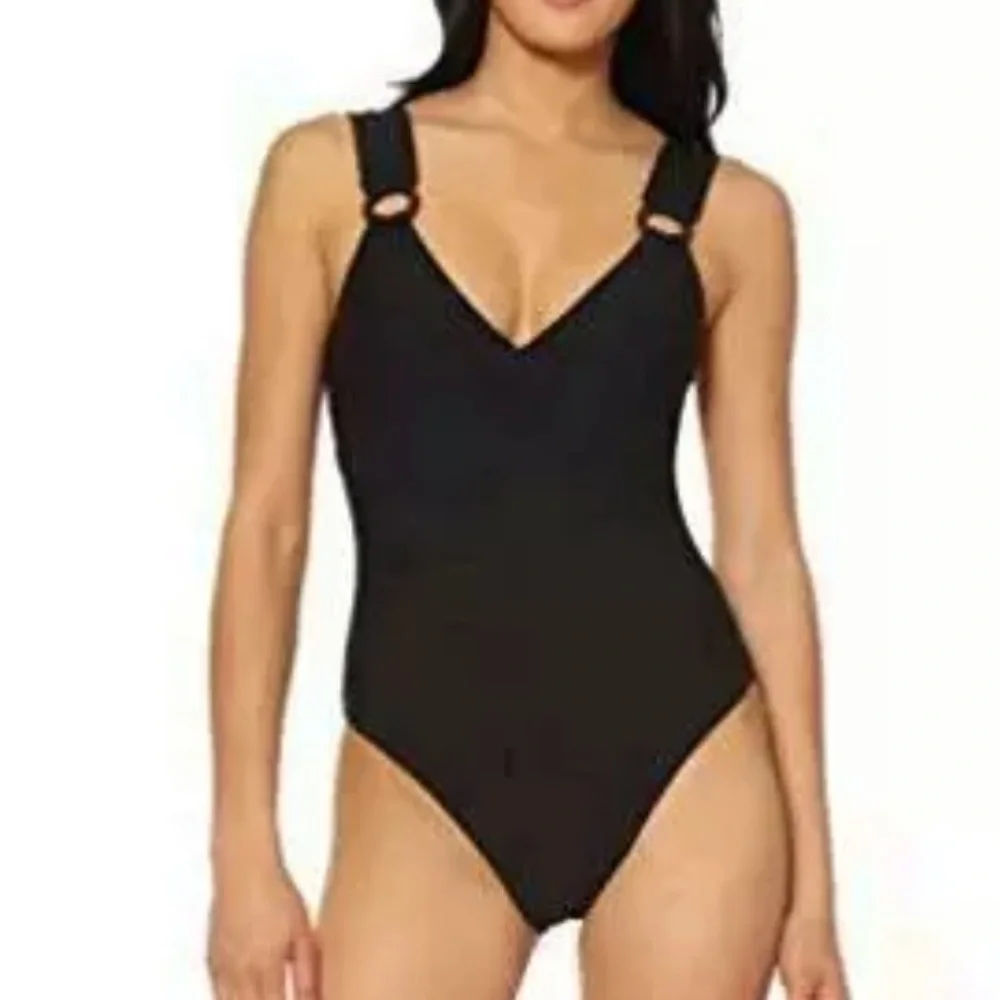 JESSICA Simpson Black Shimmering 1 Piece Swimsuit